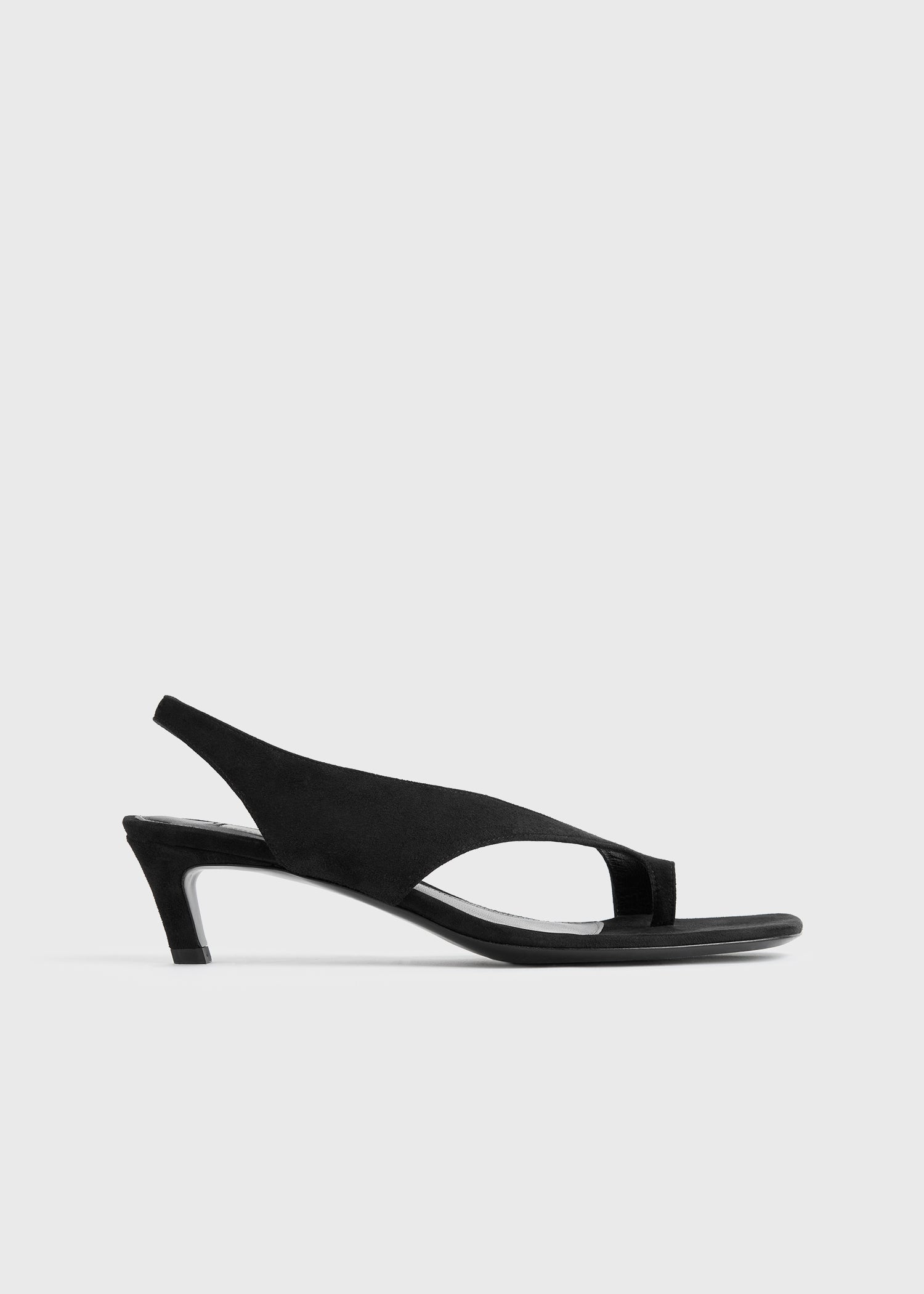 Suede heeled thong sandals black