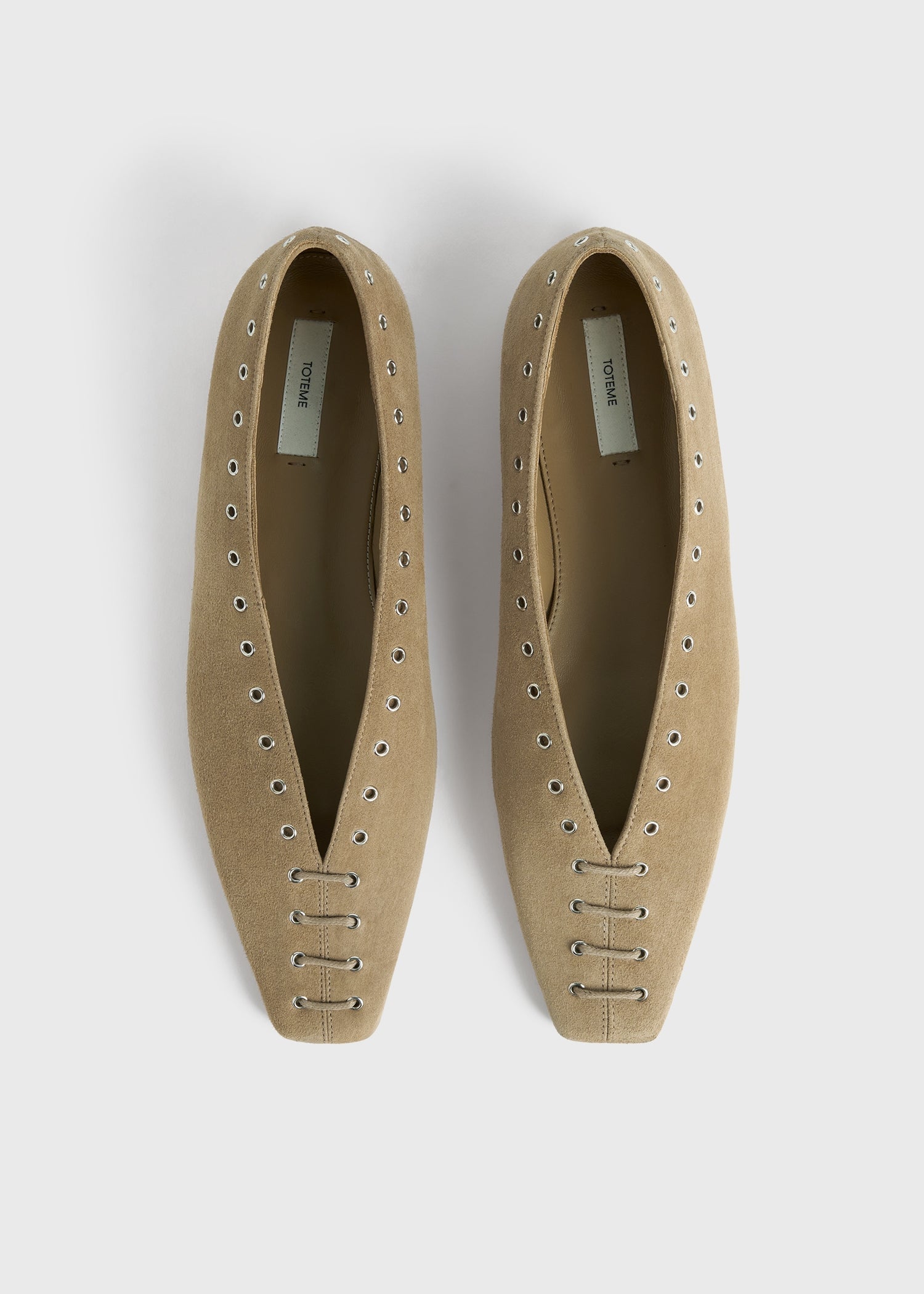 Suede lace-up ballerinas desert