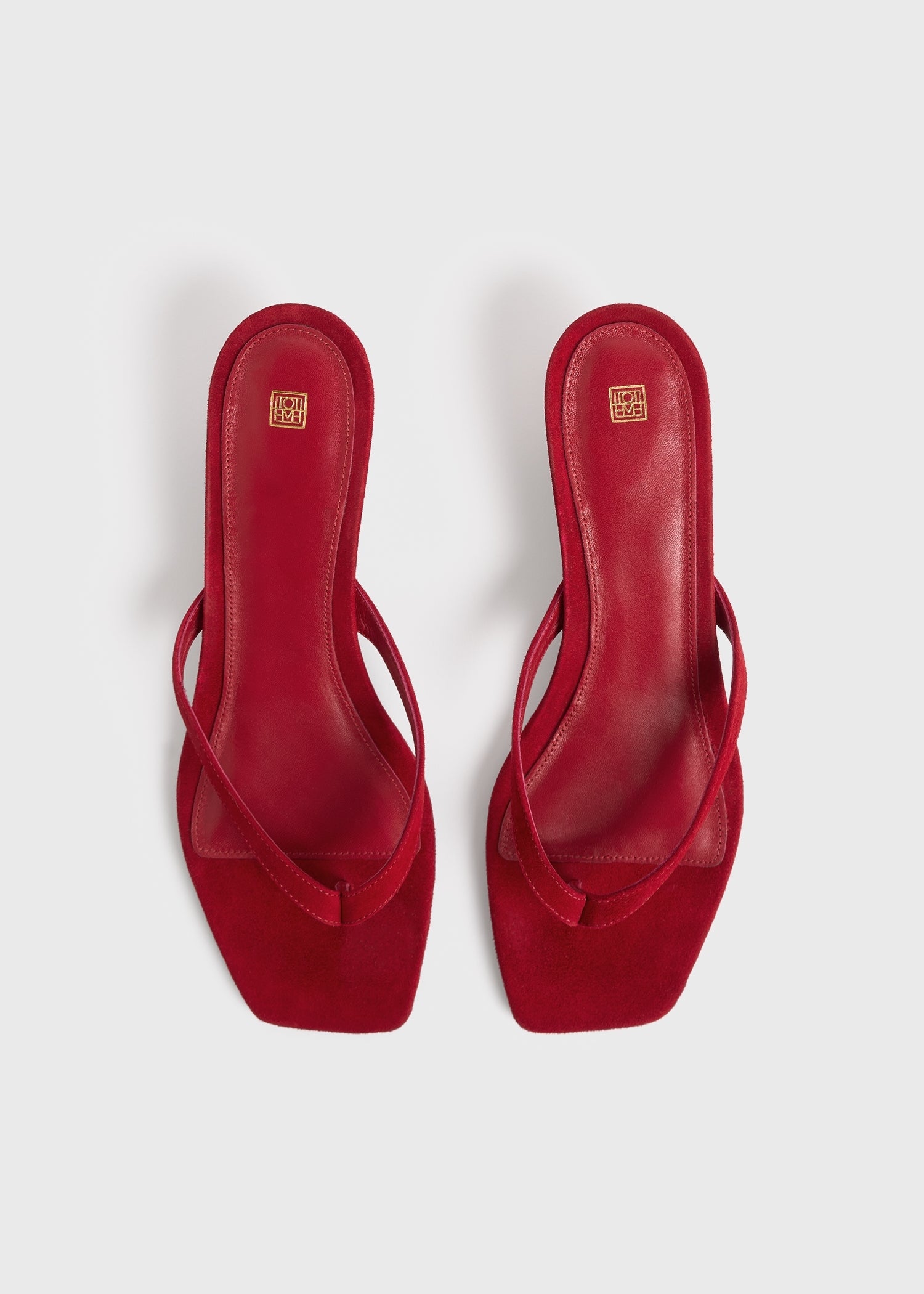 Suede heeled flip flops scarlet
