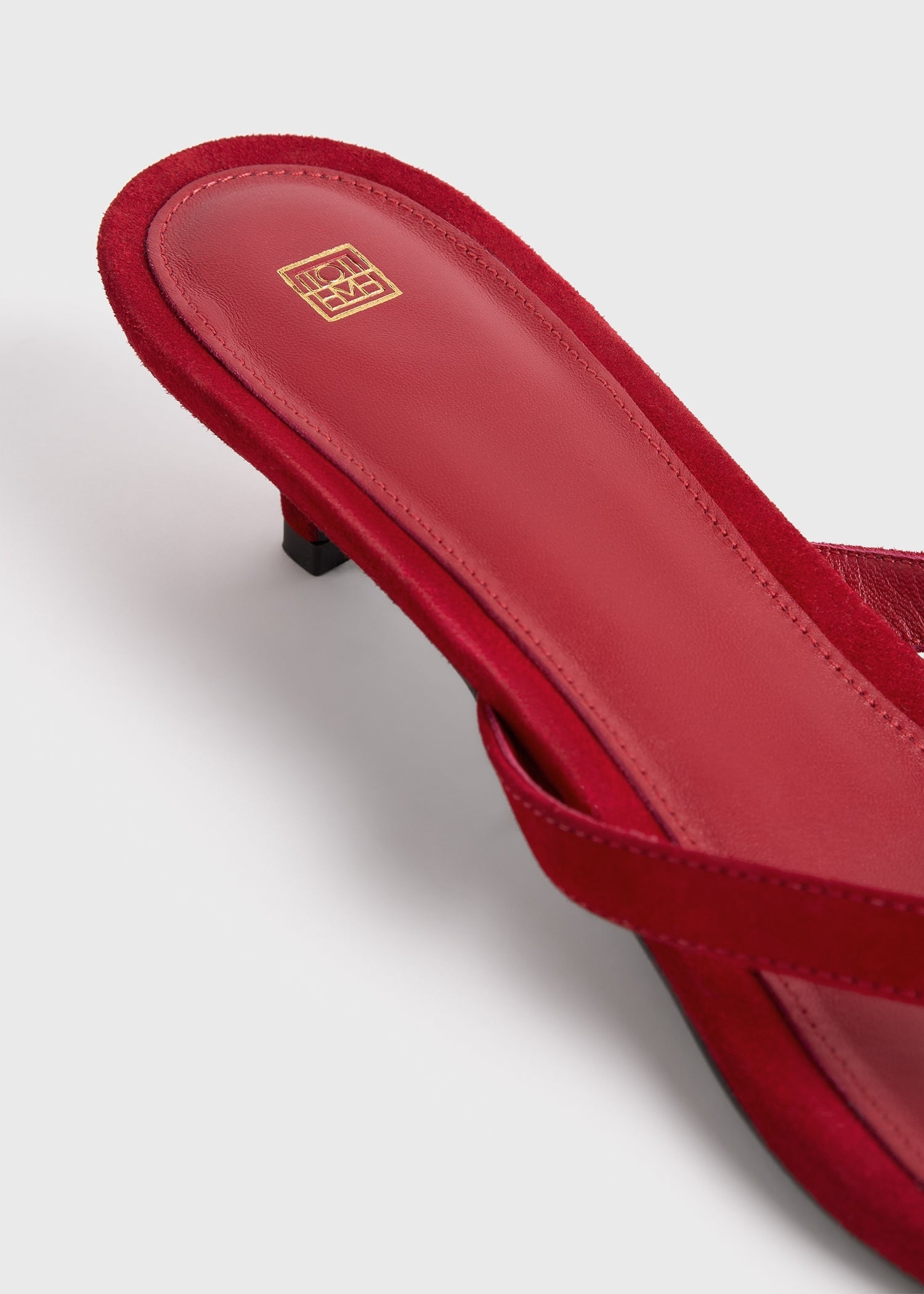 Suede heeled flip flops scarlet