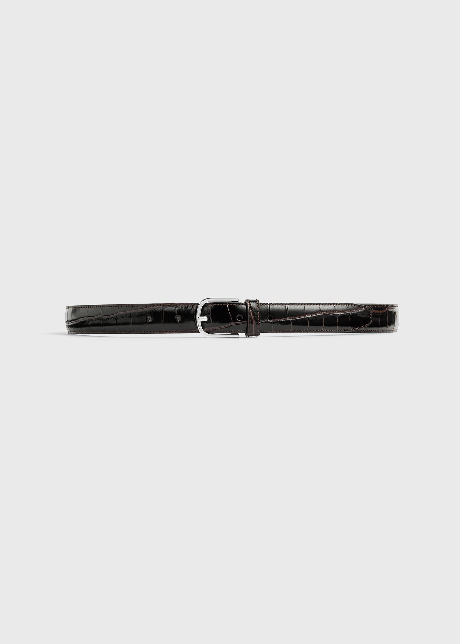 Slim croco-embossed belt chocolate