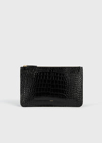 Threefold croco-embossed clutch black