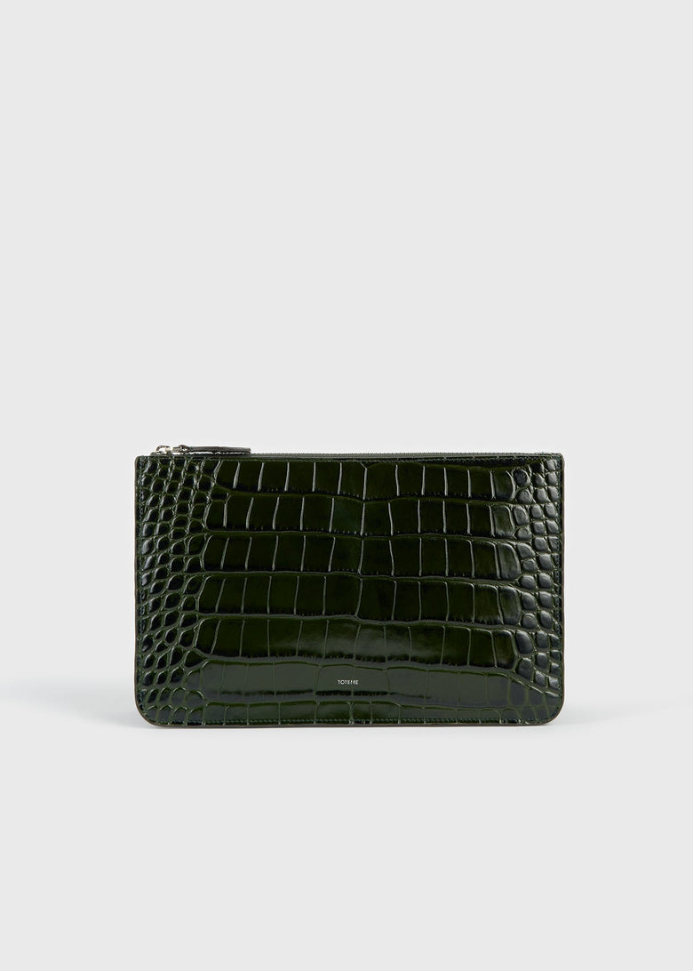 Threefold croco-embossed clutch dark green