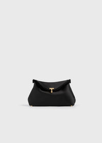 Mini T-lock frayed satin clutch black