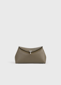 T-lock grained-leather clutch dark taupe
