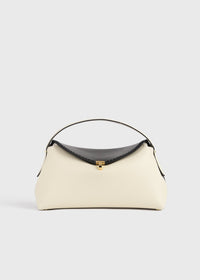 T-lock embroidered leather top handle black/milk