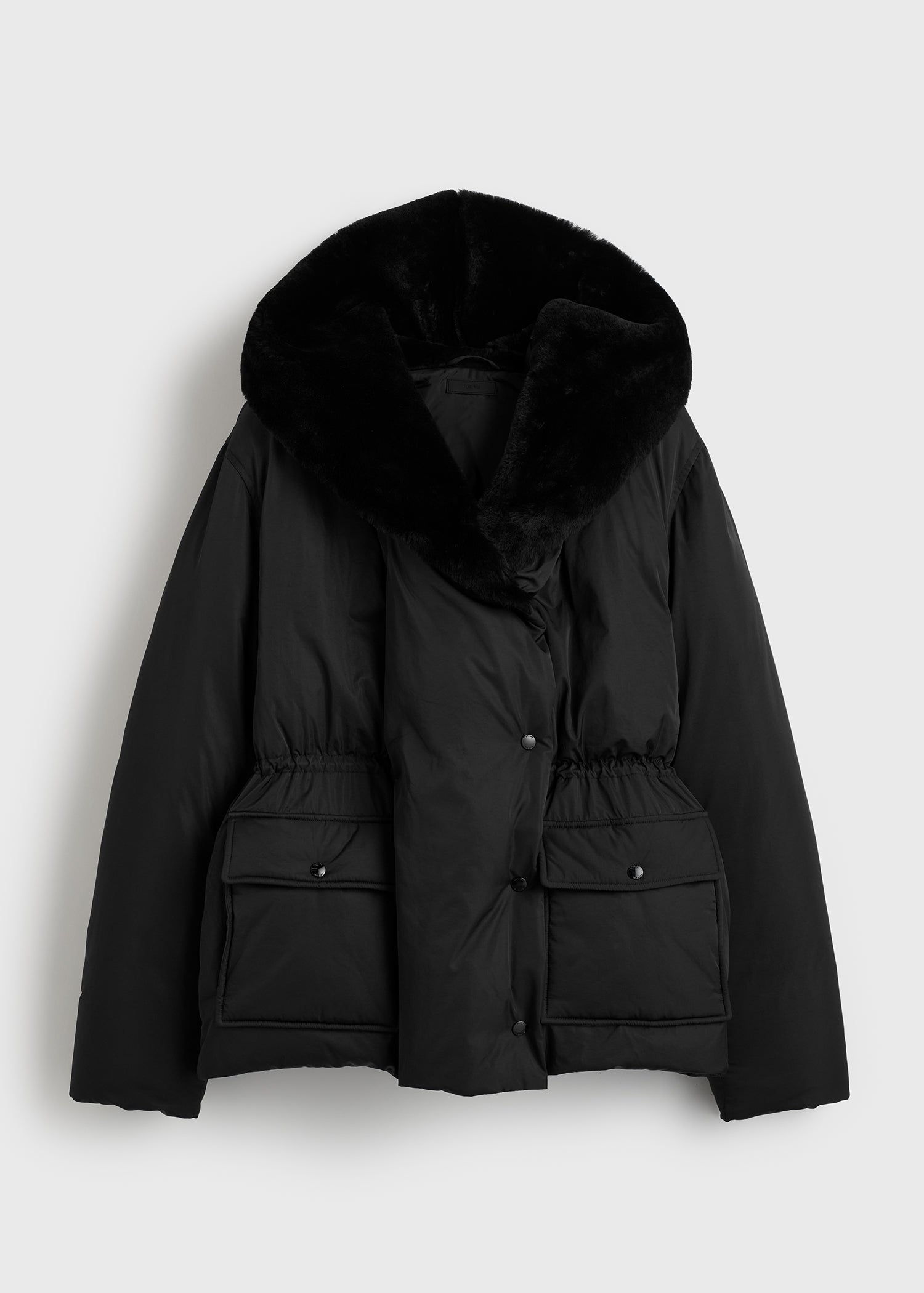 Cinched puffer jacket black