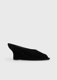 Peep-toe velvet wedge mules black