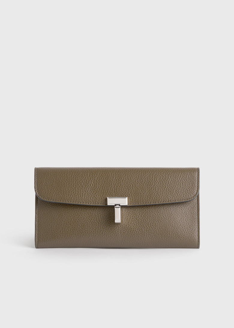 T-lock grained-leather wallet dark taupe