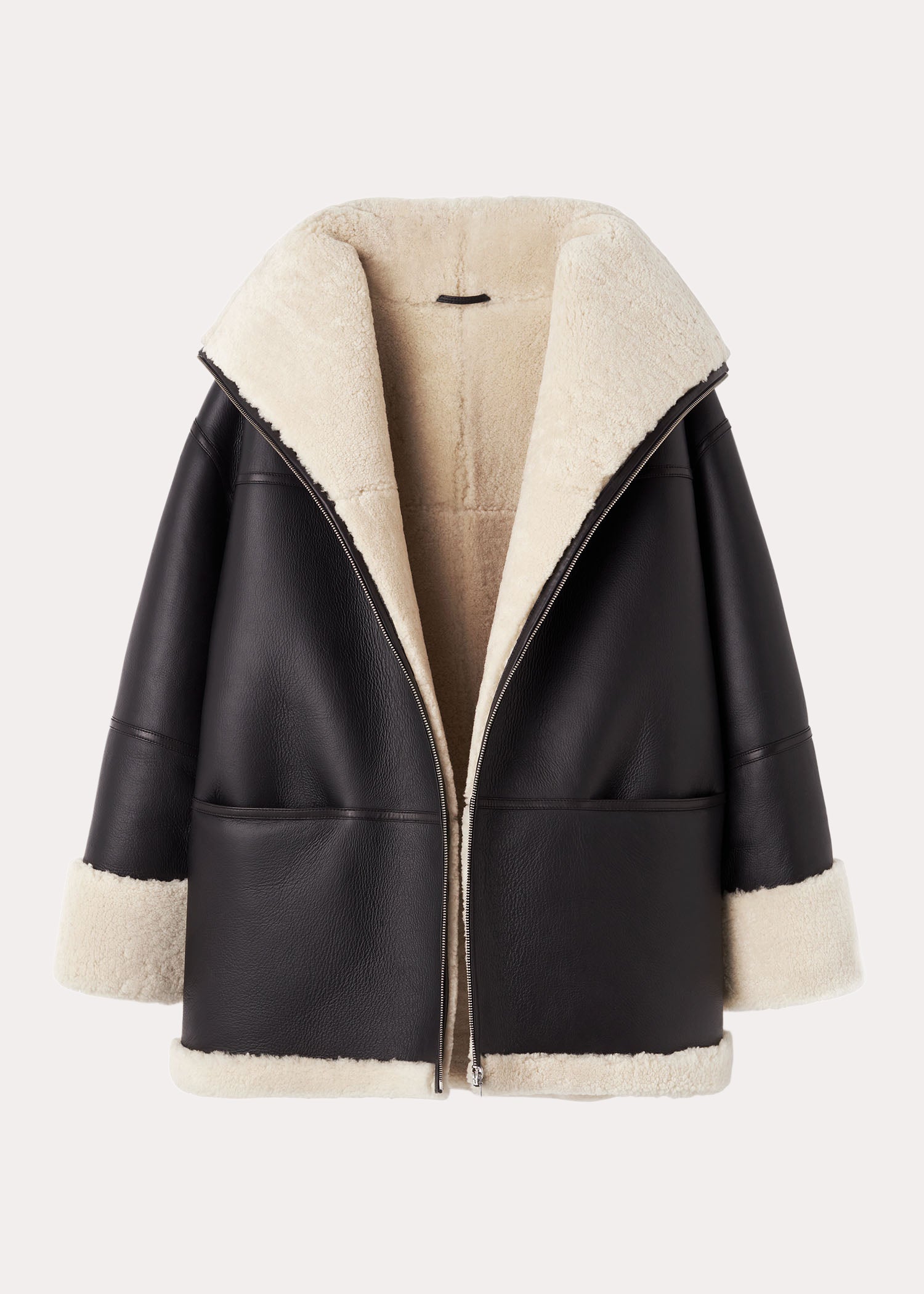 Black and white shearling jacket clearance