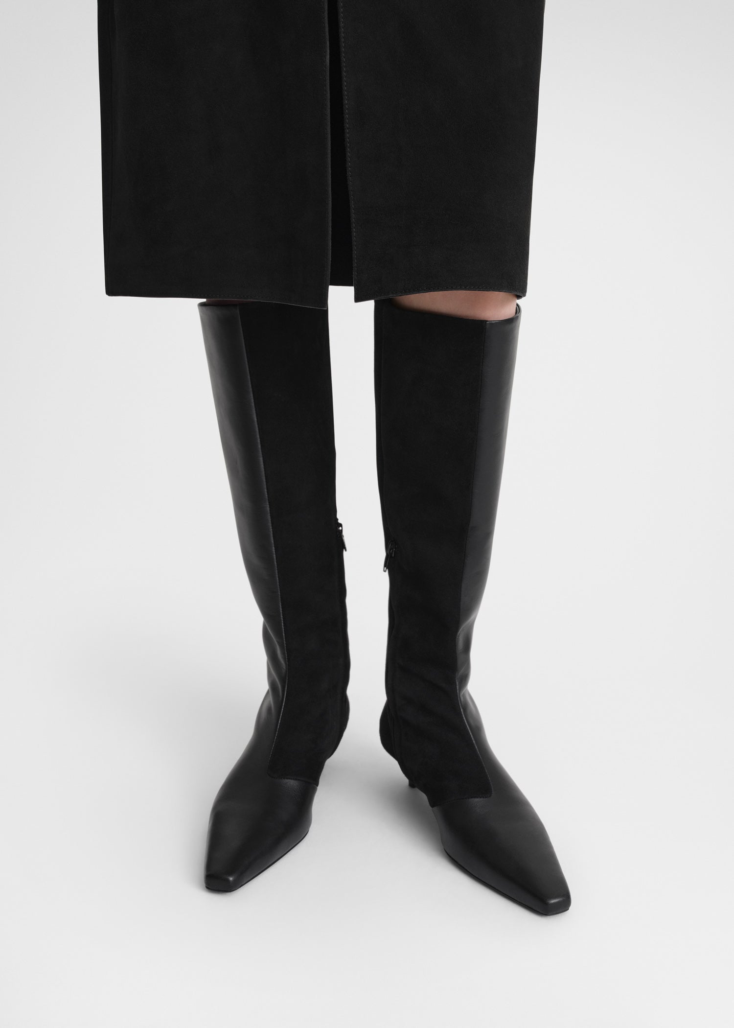 The Slim Knee High Boot black leather suede