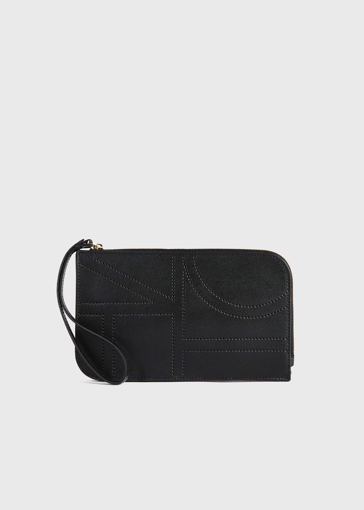 Monogram leather wristlet pouch black TOTEME