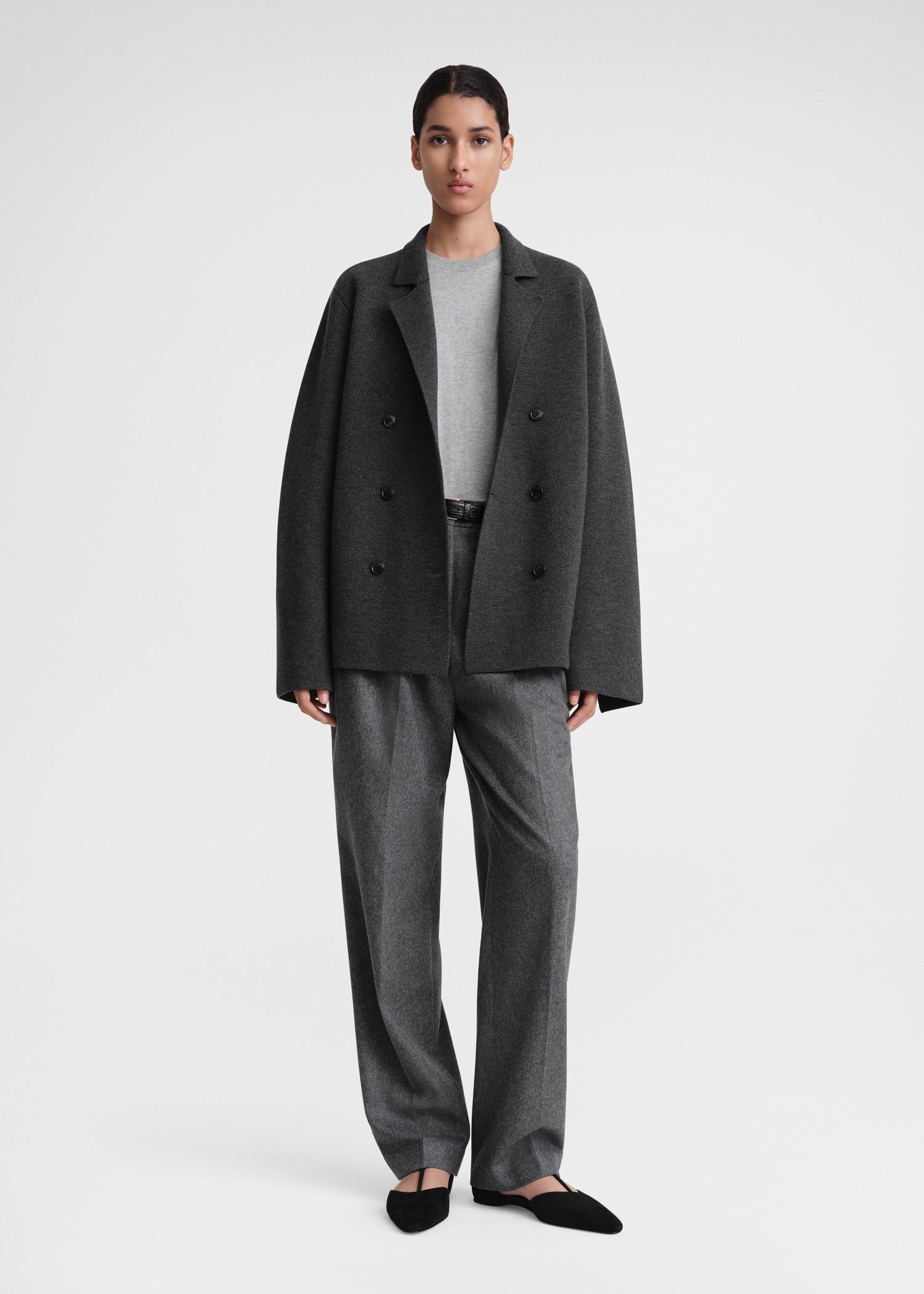 Knitted wool blazer dark grey melange