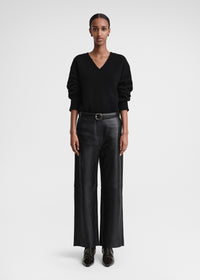 Paneled leather trousers black