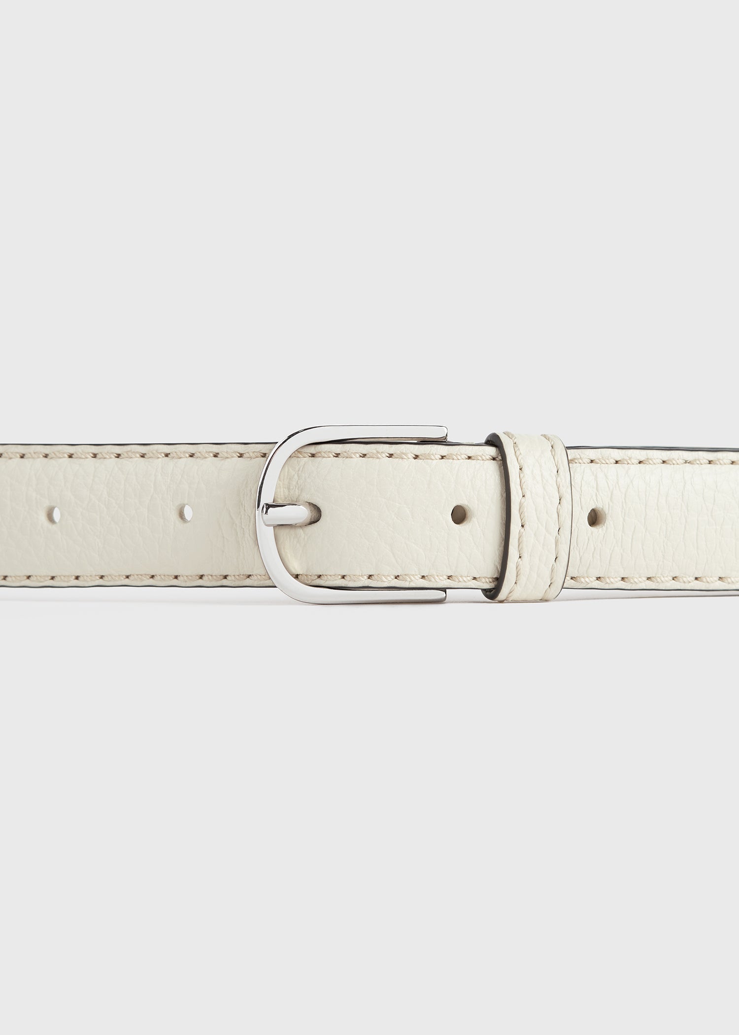 Slim grained-leather trouser belt milk
