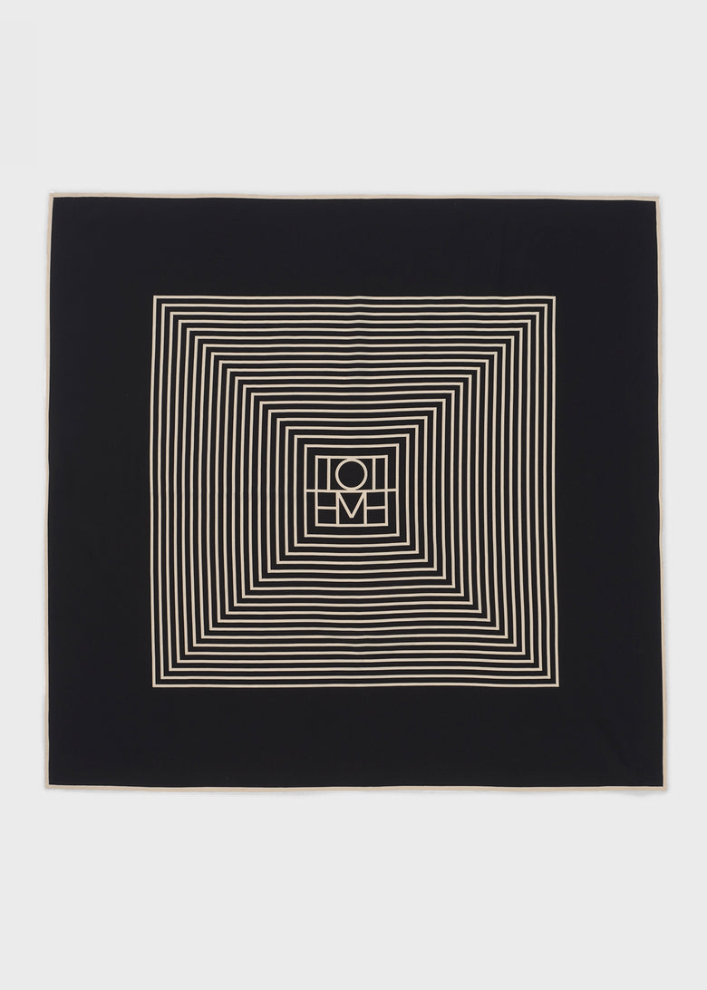 Centered monogram silk scarf black