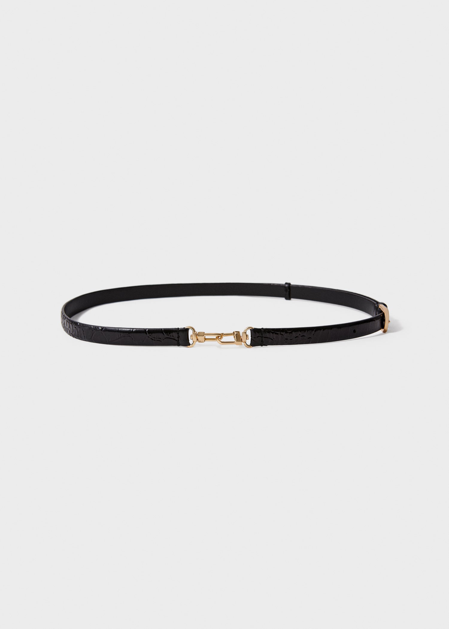 Double clasp croco-embossed belt black
