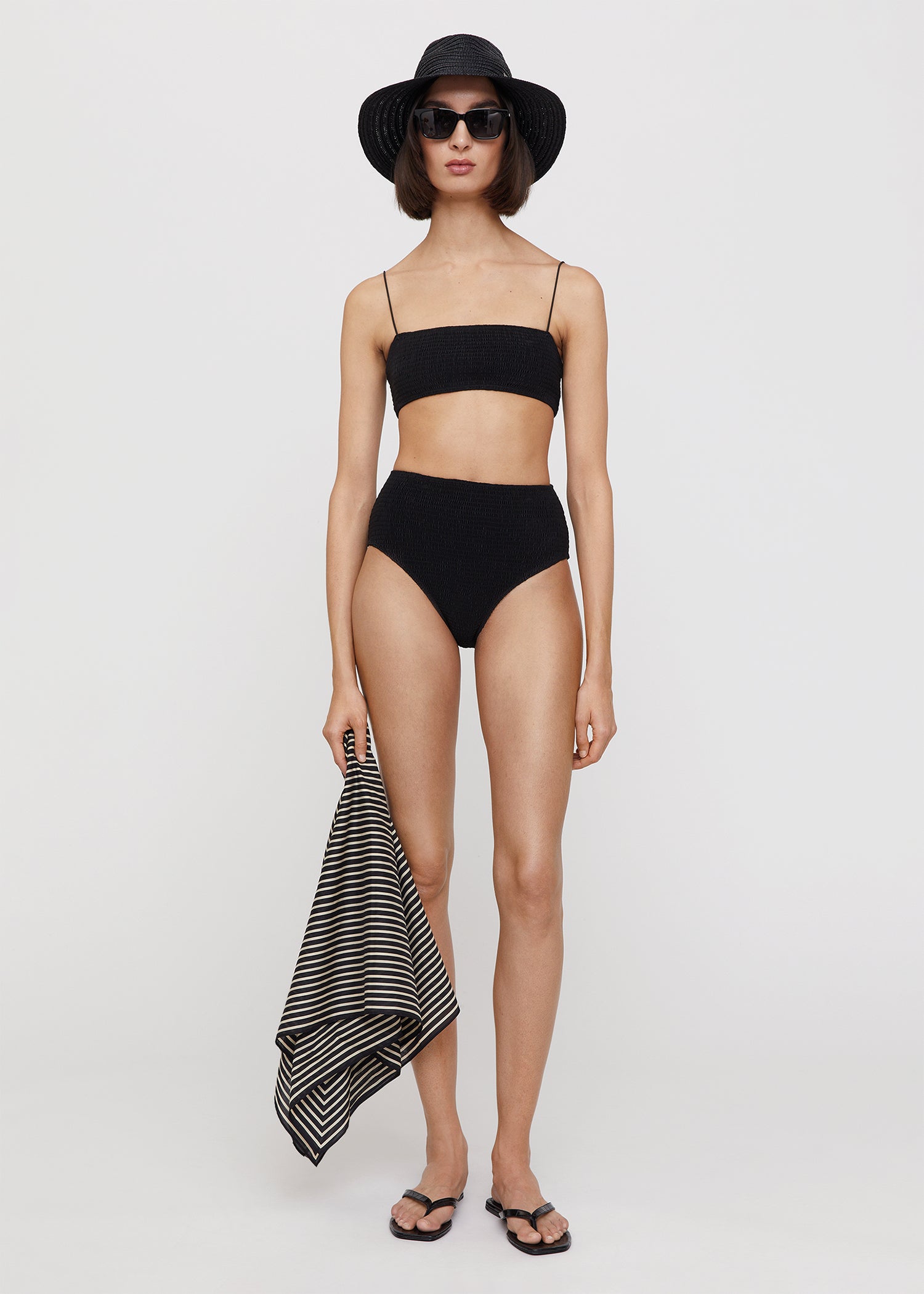 Black smocked bandeau bikini hotsell