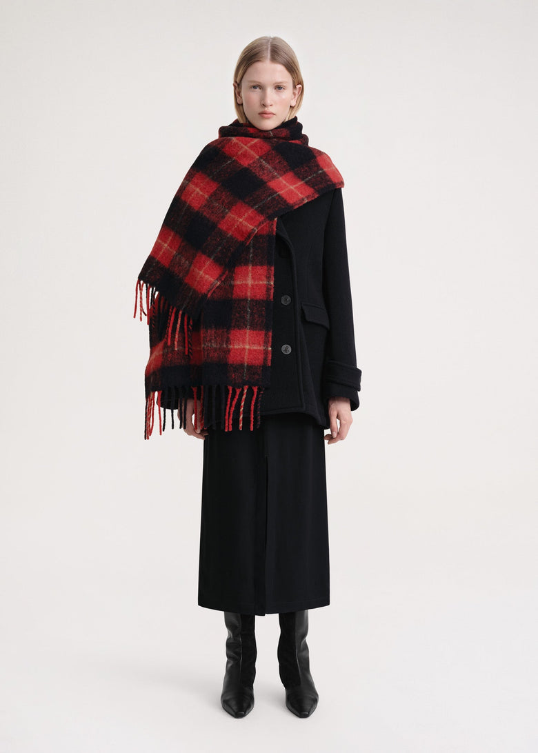 Brushed tartan check scarf red check
