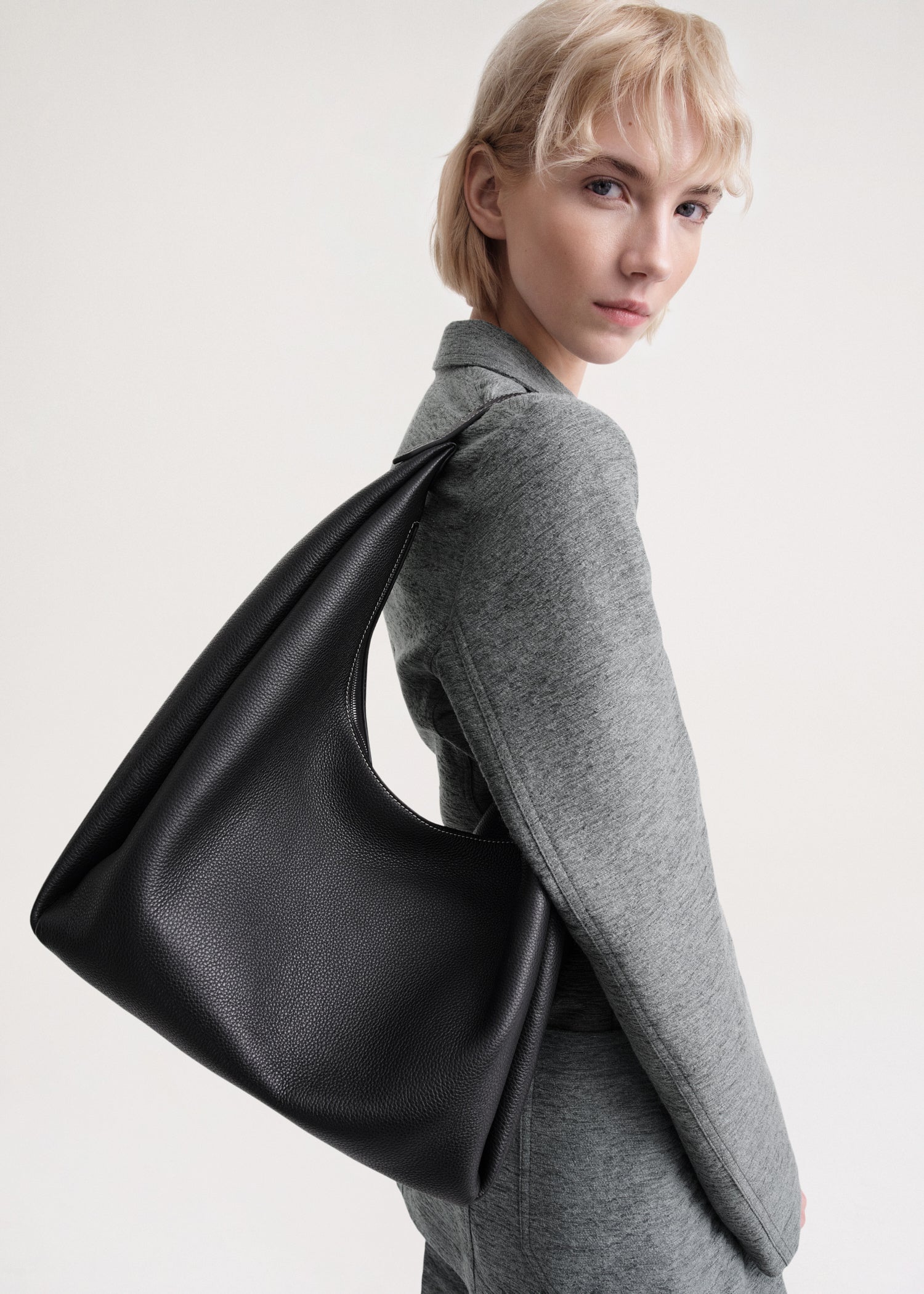 Grained leather hobo bag black TOTEME