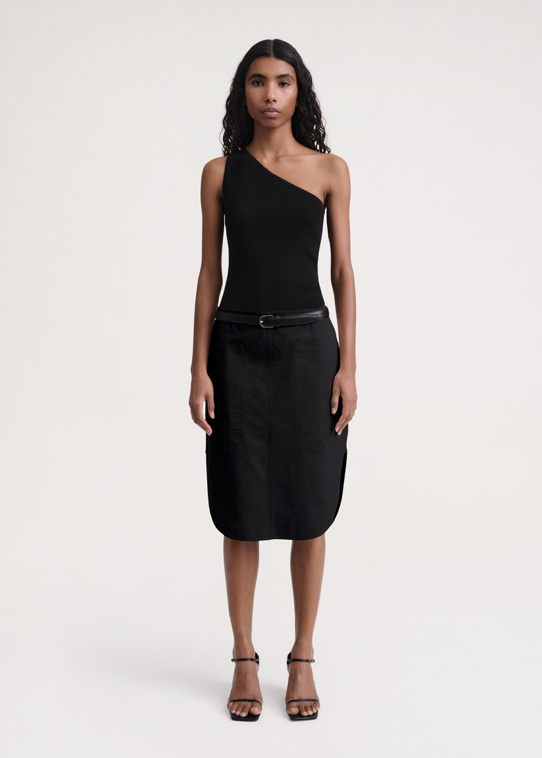 Curved-hem cotton skirt black